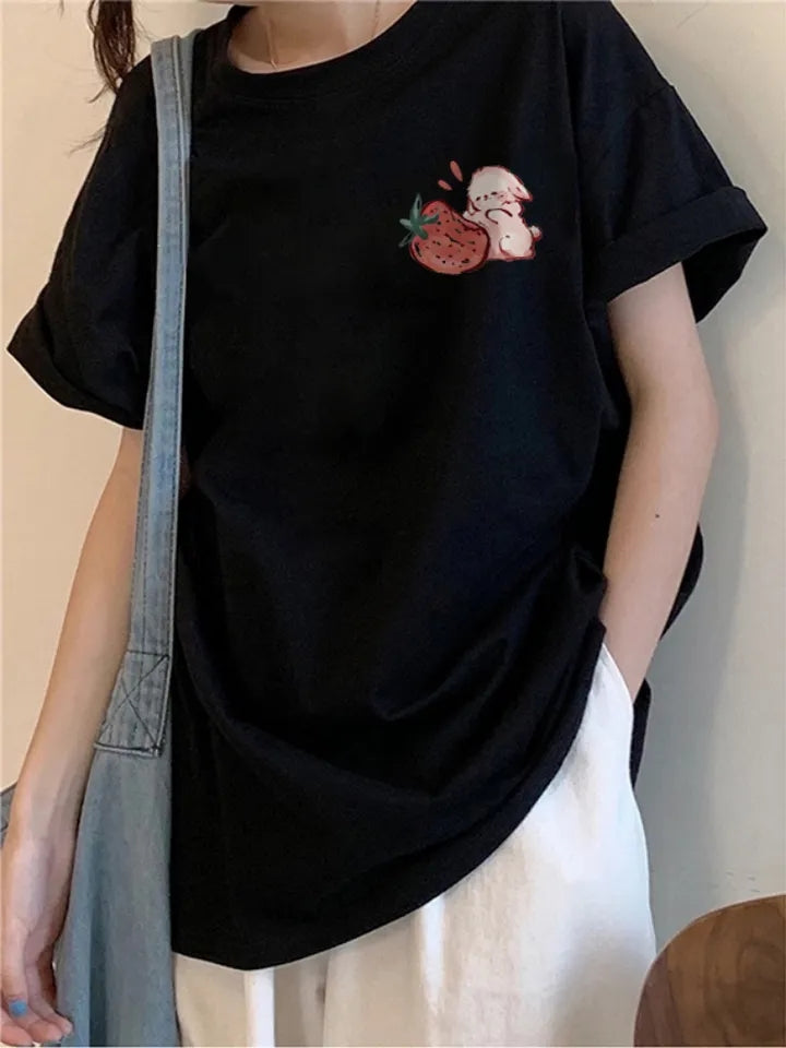 Oversized Strawberry Print Short Sleeve T-shirt