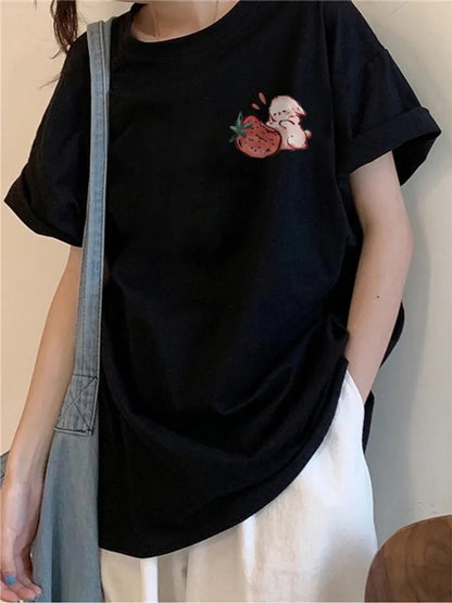Oversized Strawberry Print Short Sleeve T-shirt