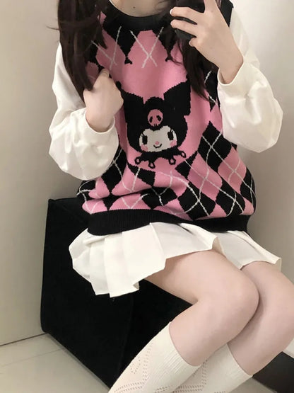 Anime Argyle Print Sweater Vest