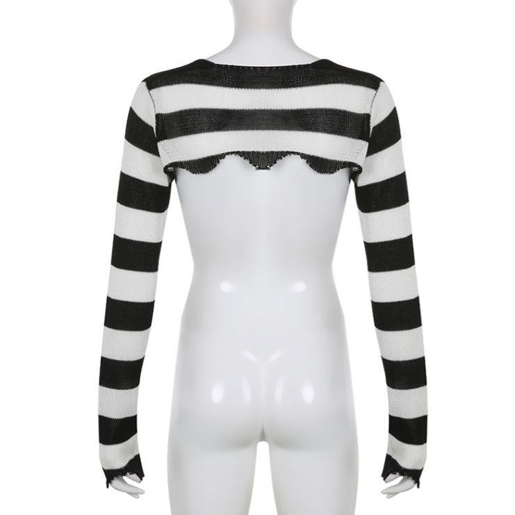 Black & White Crochet Long Sleeve Shrug