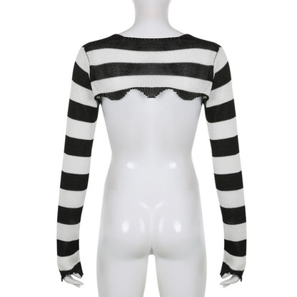 Black & White Crochet Long Sleeve Shrug