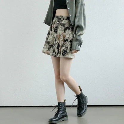 Vintage Cat Print Mini Skirt