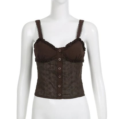 Brown Lace Patchwork Crop Top