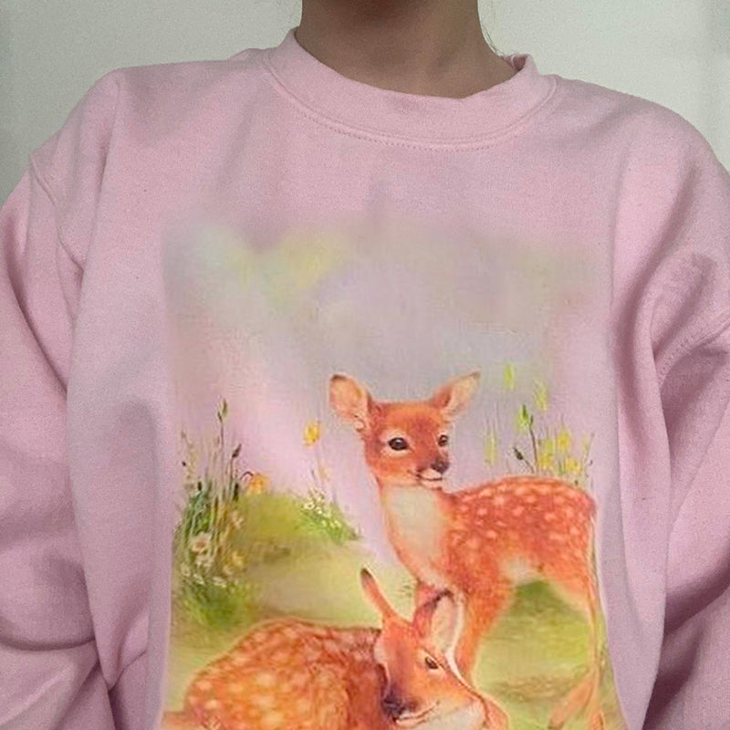 Deer Print Loose Sweatshirt