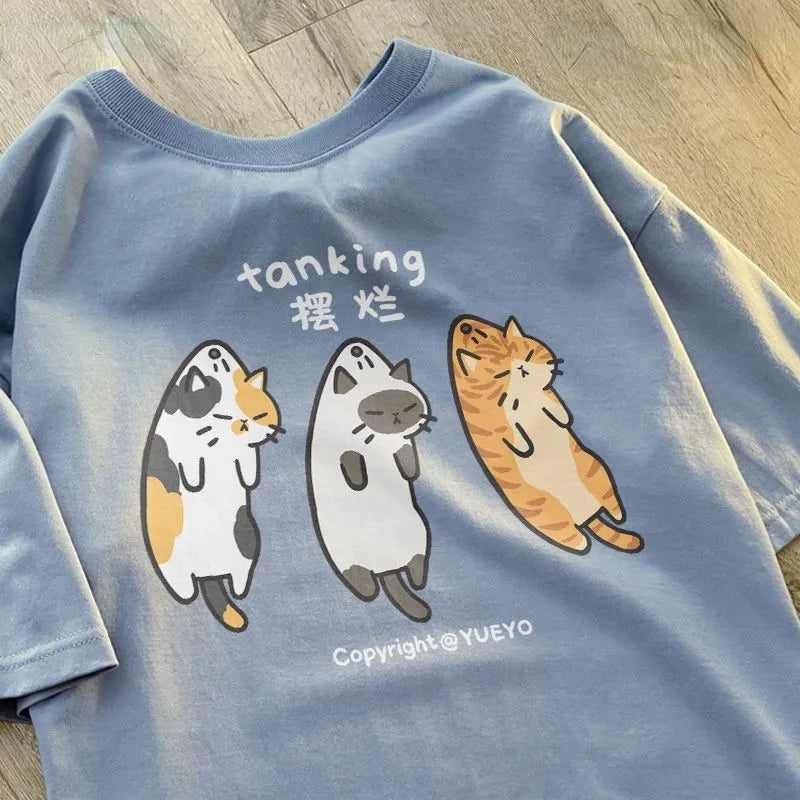 Funny 3 Cats Print Short Sleeve T-shirt