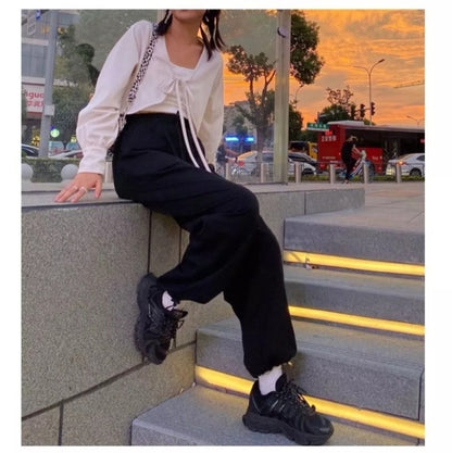 Cute Sweet White Lace Up Loose Cropped Long Sleeve Shirt Cardigan Pullover Aesthetic Casual Summer E-Girl Kawaii Korean Japanese Harajuku