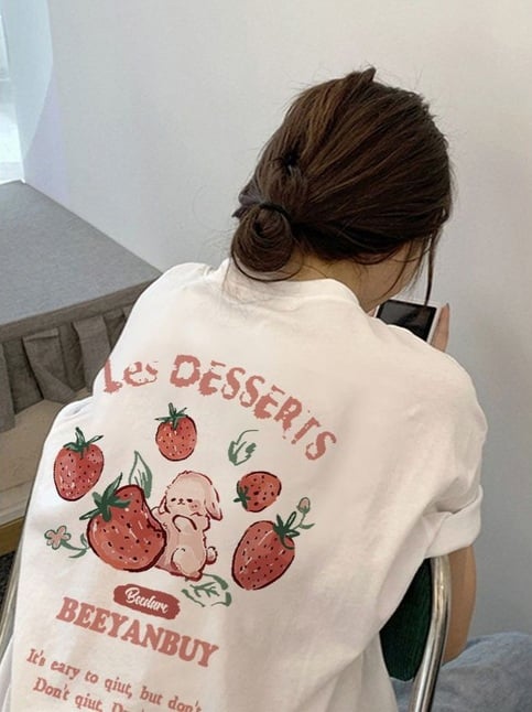 Oversized Strawberry Print Short Sleeve T-shirt