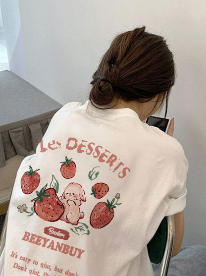 Oversized Strawberry Print Short Sleeve T-shirt