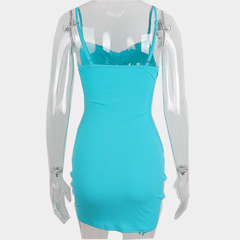 Blue Drawstring Bandage Cut Out Bodycon Dress