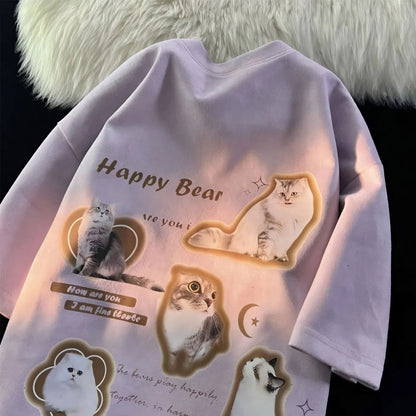 Cat Print Short Sleeve T-shirt