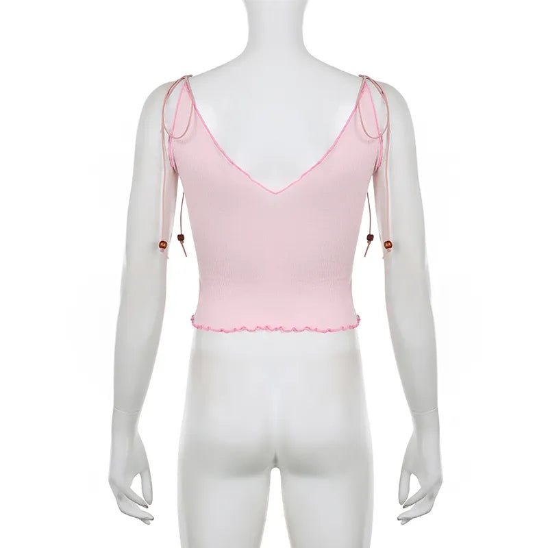 Butterfly Ruffle Trim Crop Top
