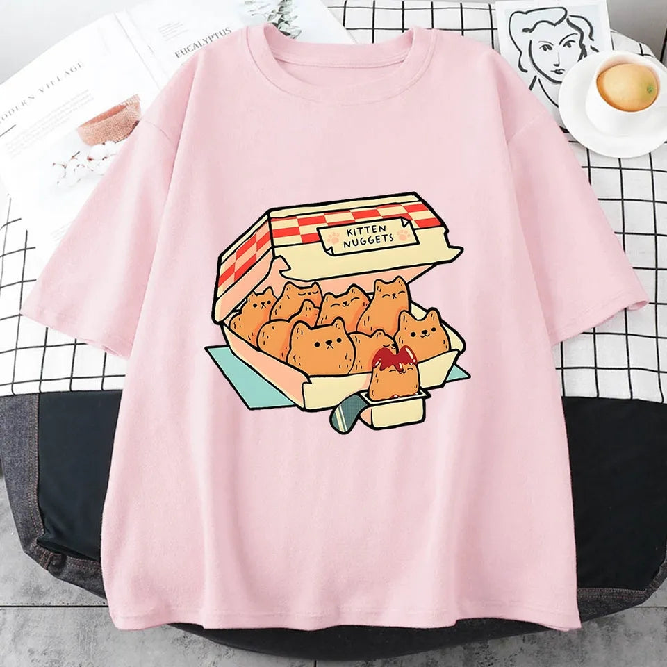 Kitten Nugget Print Short Sleeve T-shirt