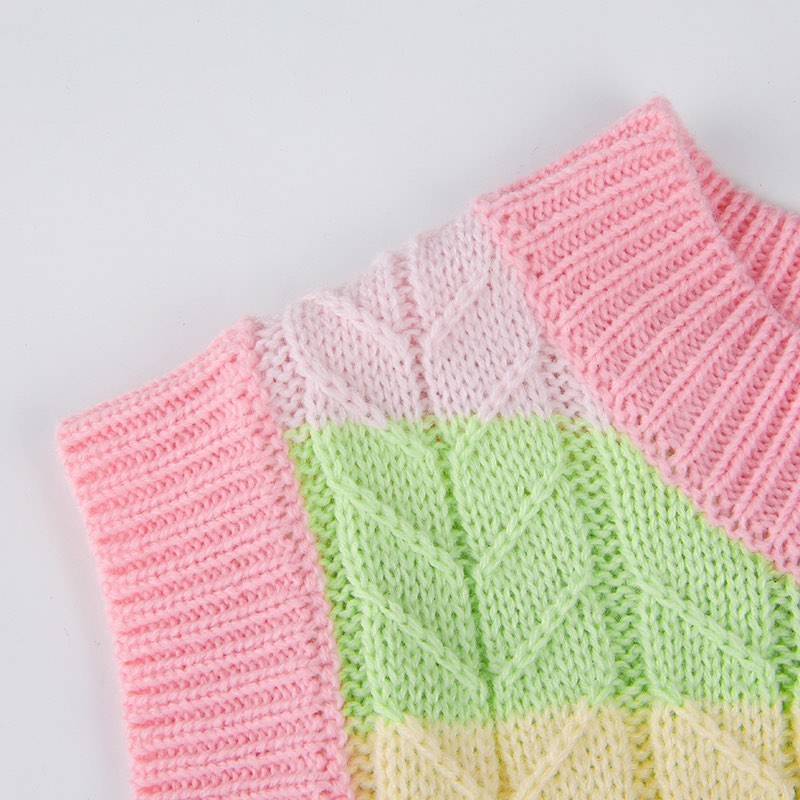 Cute Pink Rainbow Stripe Tie Dye Sleeveless V Neck Knit Vest Sweater Top Pullover Autumn Aesthetic E-Girl Kawaii Korean Japanese Harajuku Streetwear