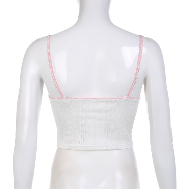 White Lace Pink Trim Flower Corset