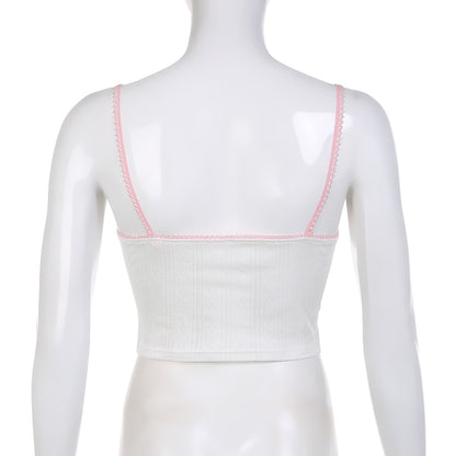 White Lace Pink Trim Flower Corset