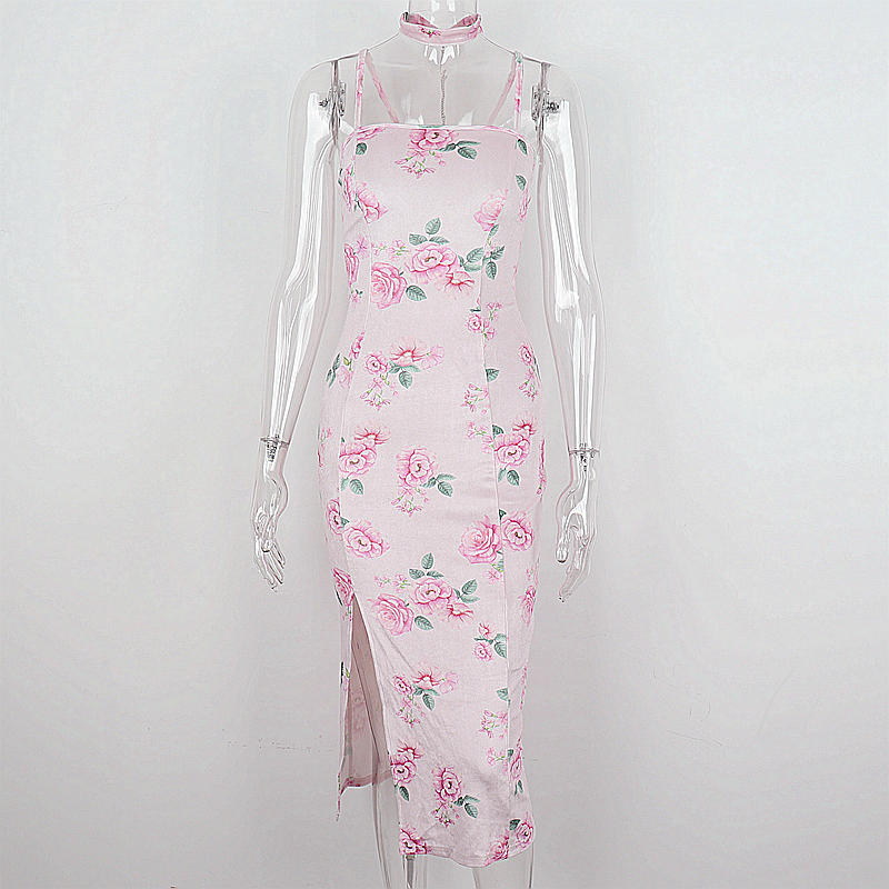 Flower Print Lace Up Split Mini Dress