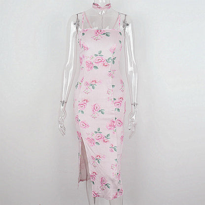 Flower Print Lace Up Split Mini Dress