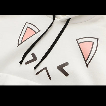Cute Cat Kitten Ear Cartoon Print Funny Hoodie Long Sleeve Pullover Sweatshirt Aesthetic Casual E-Girl Kawaii Korean Japanese Harajuku