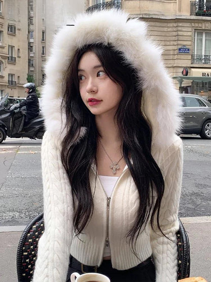 Furry Hoode Cropped Jacket