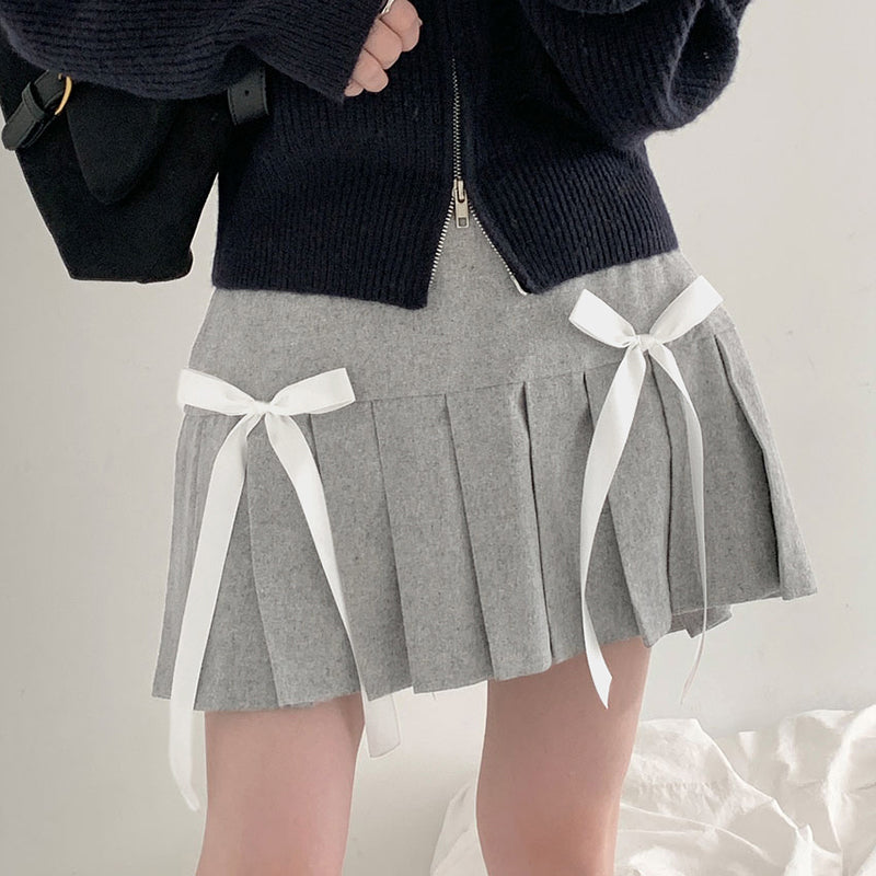 Grey Bow Double Layer Mini Skirt