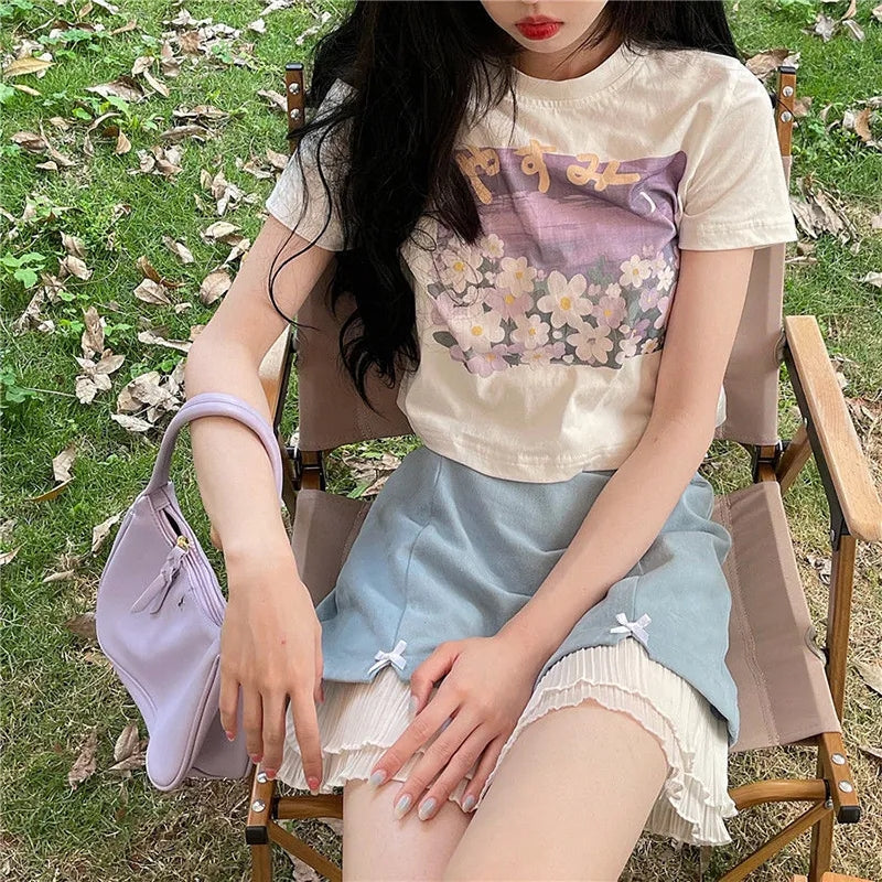 Purple Flower Aesthetic Print Short Sleeve T-shirt