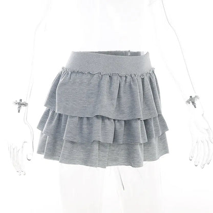 Grey Ruffle Low Rise Pleated Skirt