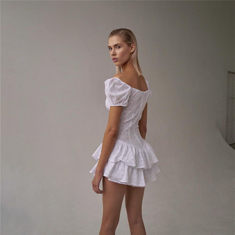 White Lace Short Sleeve Romper