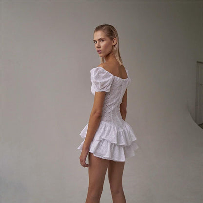 White Lace Short Sleeve Romper