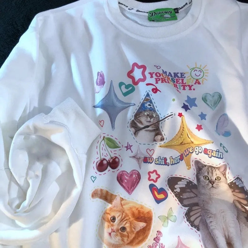 Cat Print Long Sleeve Shirt