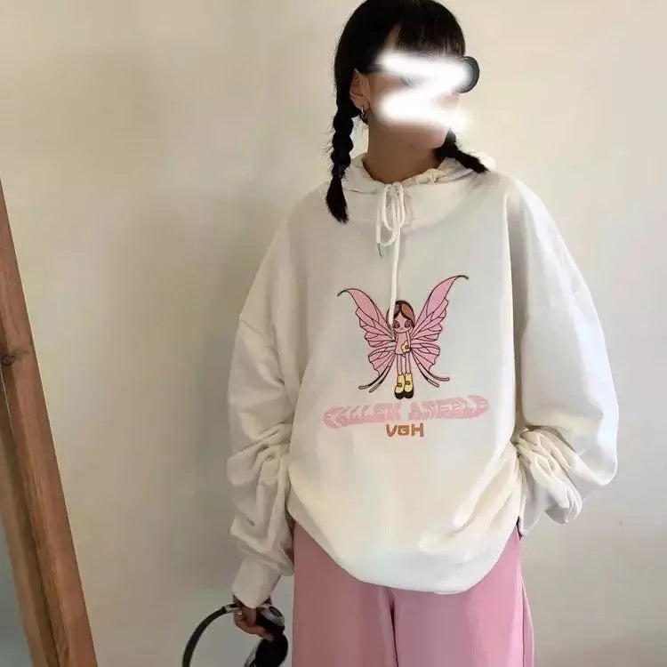 Butterfly Embroidery Hoodie Sweater Sweatshirt Long Sleeve Shirt Pullover Jumper Causal E-Girl Kawaii Korean Japanese Harajuku Streetwear