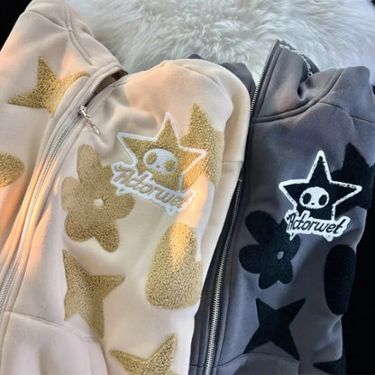 Star Print Zip Up Hoodie