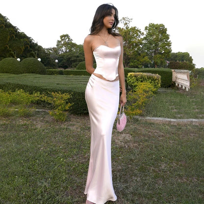 Mermaid Corset Top + Long Satin Skirt
