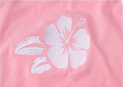2PCS Pink Hibiscus Flower Camisole + Mini Skirt