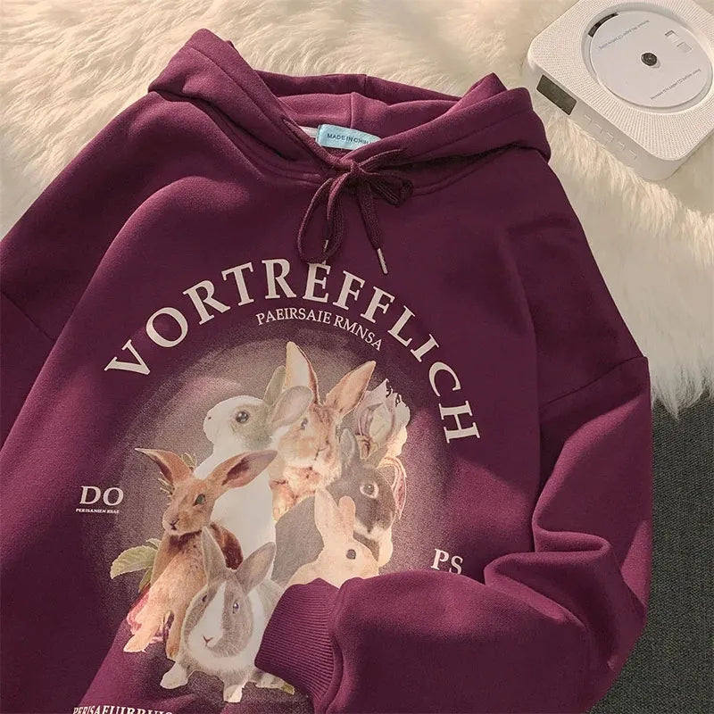 Rabbit Print Oversized Hoodie