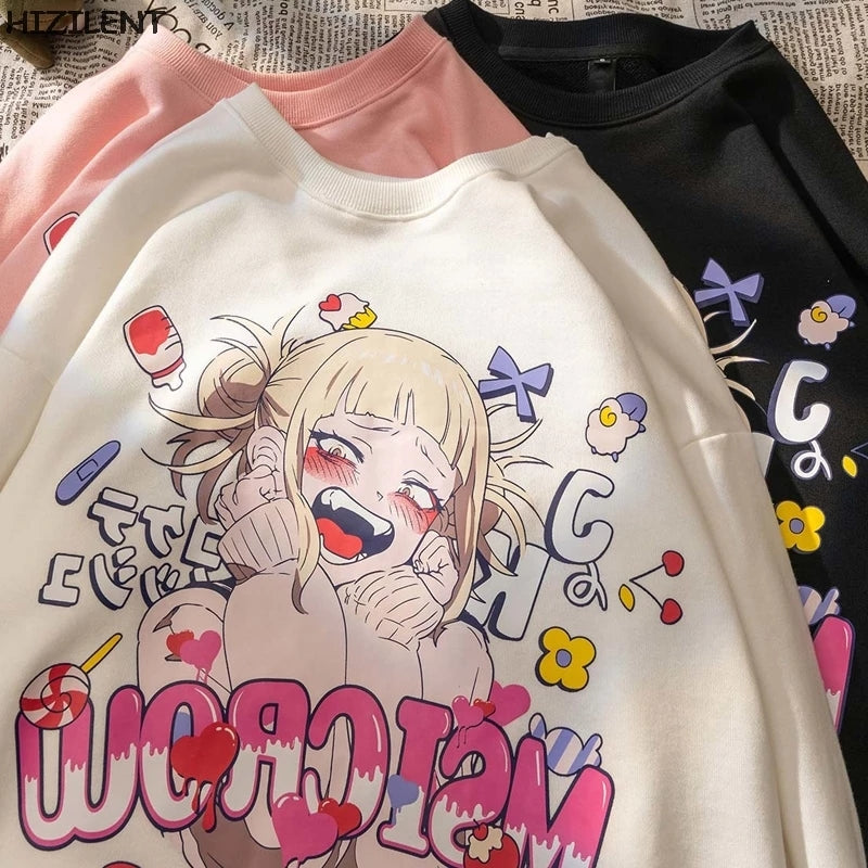 Cute Toga Anime Girl Cartoon Print Oversize Long Sleeve T-shirt Sweater Hoodie Aesthetic Casual Summer E-Girl Kawaii Korean Japanese Harajuku