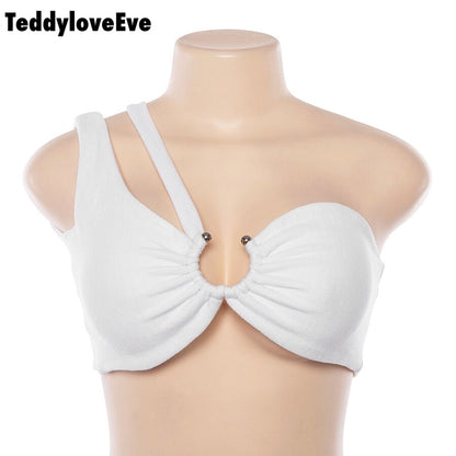 Cute Sexy Solid Color Metal Tube Strap Crop Top Camisole Shirt Tee T-shirt E-Girl Kawaii Korean Japanese Harajuku Chinese Retro Streetwear Aesthetic