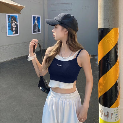 Cute Streetwear Knit Tank Sleeveless Shirt Crop Top Vest Basic Summer Aesthetic Casual E-Girl Kawaii Korean Japanese Harajuku