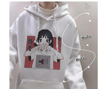 Anime Girl Cartoon Print Graphic White long Sleeve Hoodie Sweater Sweatshirt Pullover Top E-Girl Kawaii Korean Japanese Harajuku Streetwear