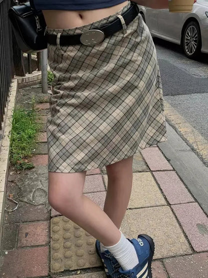 Plaid A-Line Midi Skirt