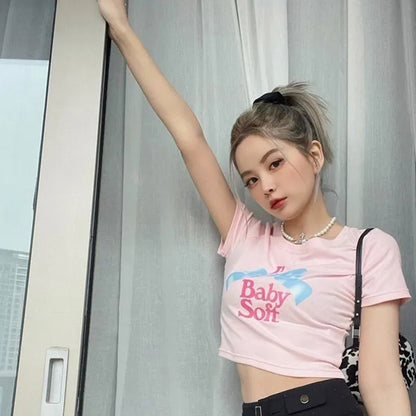 Pink Bow Print Crop Top
