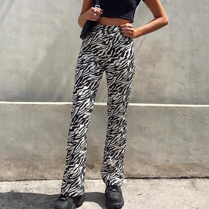 Cute Zebra Animal Print Elegant Pant High Waisted Trouser Bottoms T E-Girl Kawaii Korean Japanese Harajuku Chinese Retro Streetwear Aesthetic