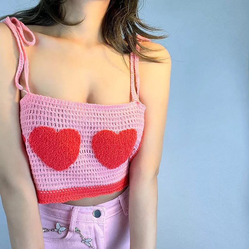 Heart Knit Lace Up Crop Top
