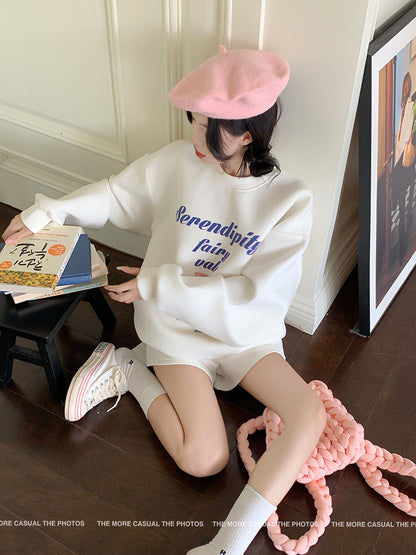 Bear Bow Letter Print Loose Sweatshirt