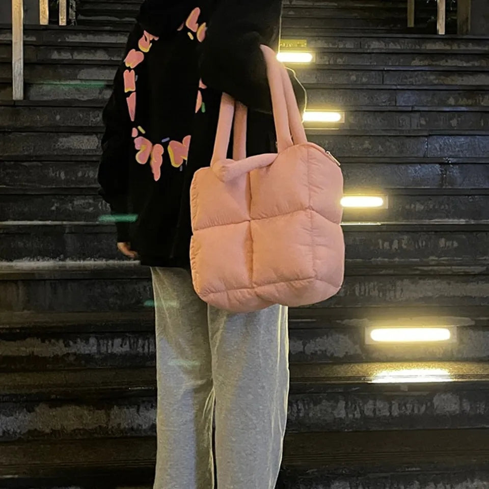 Pink Puffy Quilted Shoulder Bag