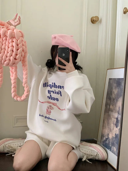 Bear Bow Letter Print Loose Sweatshirt