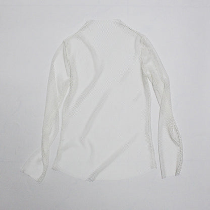 Cute Sexy Transparent Fishnet Mesh Lace Top Long Sleeve Shirt Tee T-shirt E-Girl Kawaii Korean Japanese Harajuku Chinese Retro Streetwear Aesthetic