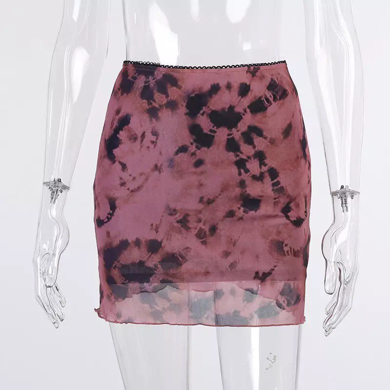 Cute Sexy 90s Retro Vintage Tie Dye Mesh Ruffle Trim A-line Mini High Waisted Skirt Aesthetic Goth E-Girl Kawaii Korean Japanese Harajuku Streetwear