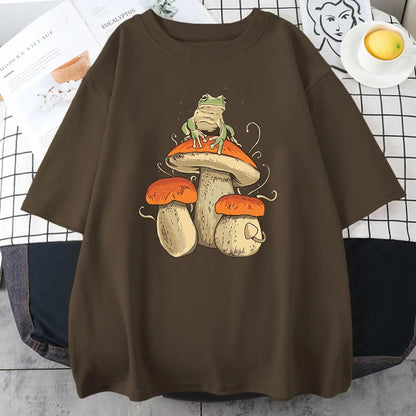 Mushroom Frog Print Short Sleeve T-shirt