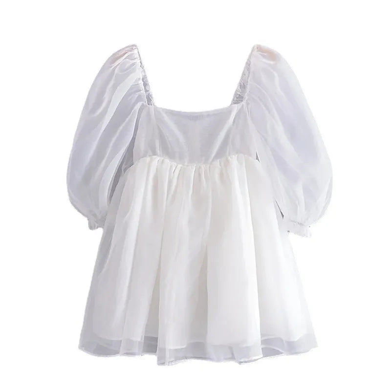 White Puff Sleeve A-Line High Waist Mini Dress