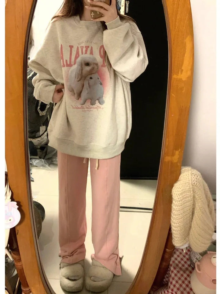 Rabbit Print Crew Neck Sweatshirt